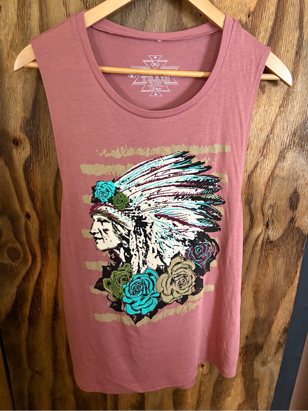 Crazy Train Mauve Graphic Tank with Teal & Olive Accents